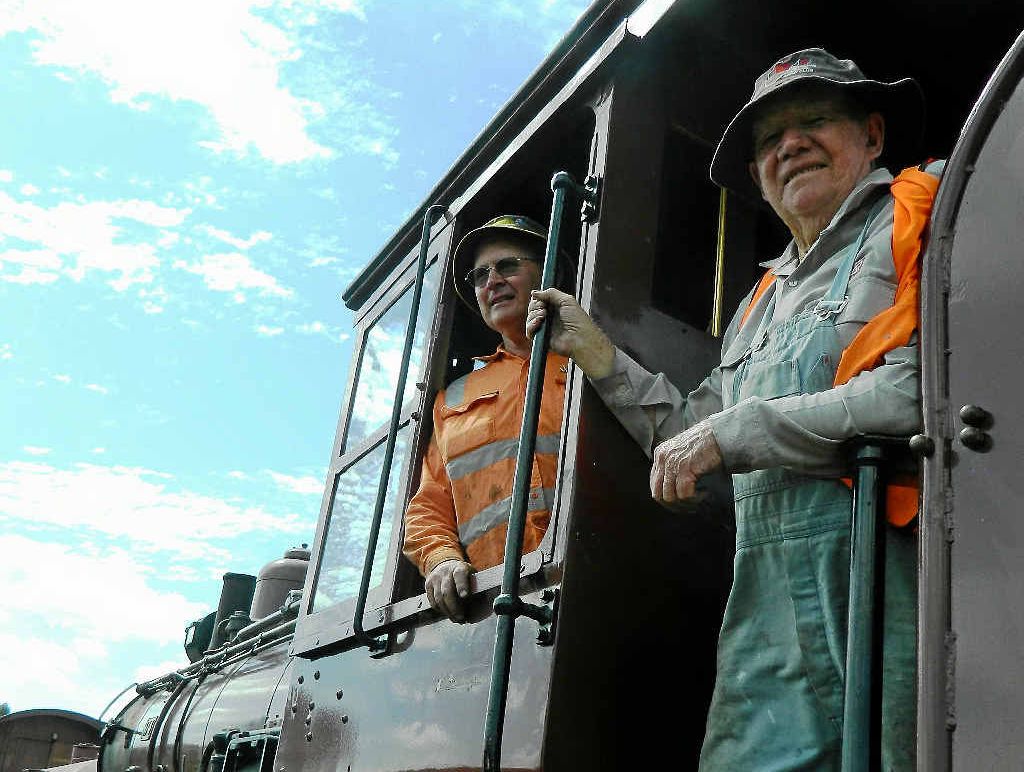 Murray Sondergeld and Bob Keogh spent yesterday preparing the steam engine for the Heritage Weekend trip to Wallangarra. Murray Sondergeld and Bob Keogh spent yesterday preparing the steam engine for the Heritage Weekend trip to Wallangarra.